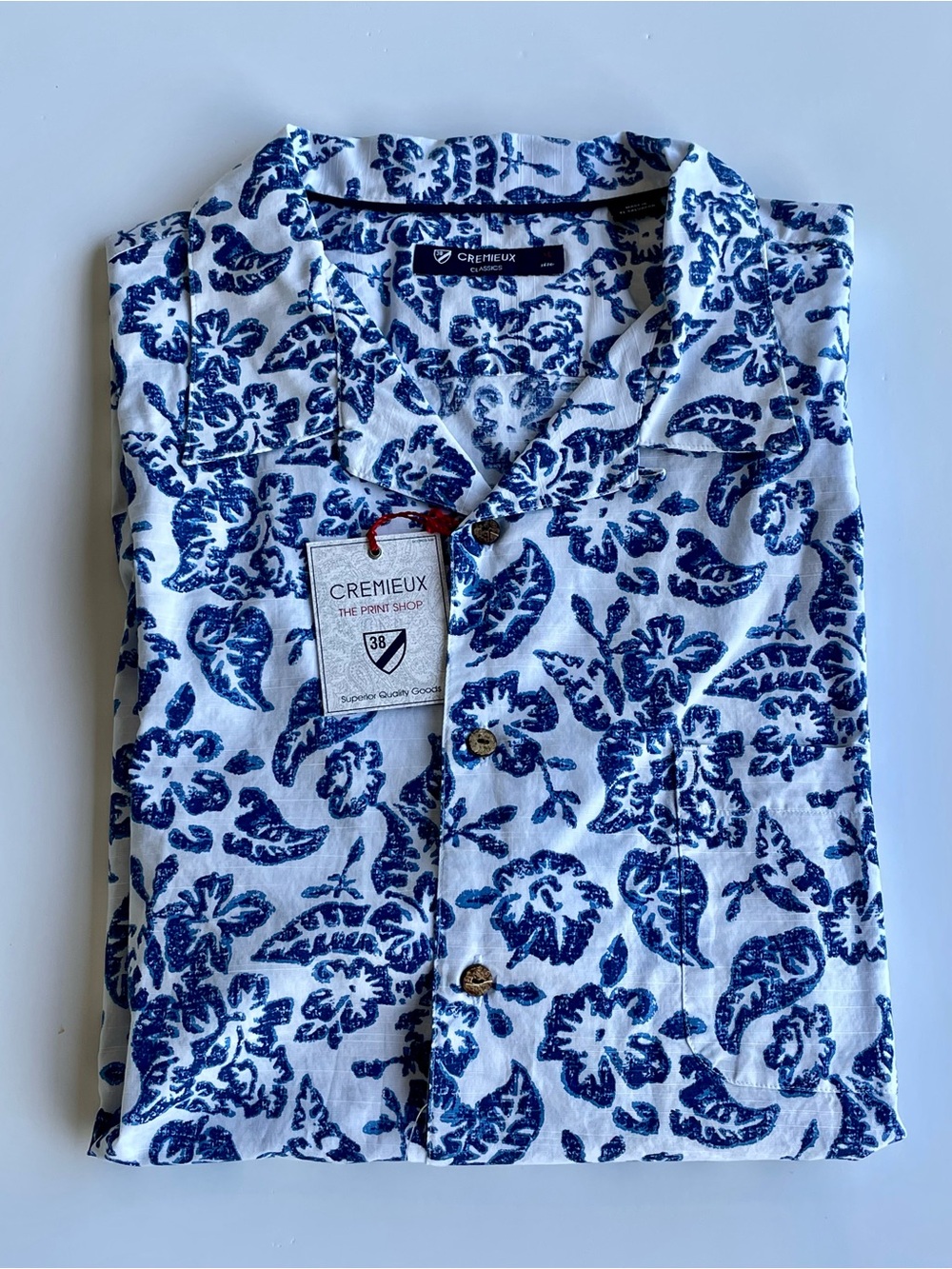 Daniel Cremieux White Shirt with Blue Floral Print NWT